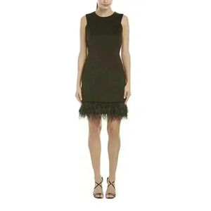 NWT Donna Ricco Lined Polyester Stretch Faux Feather Party Little Black Dress